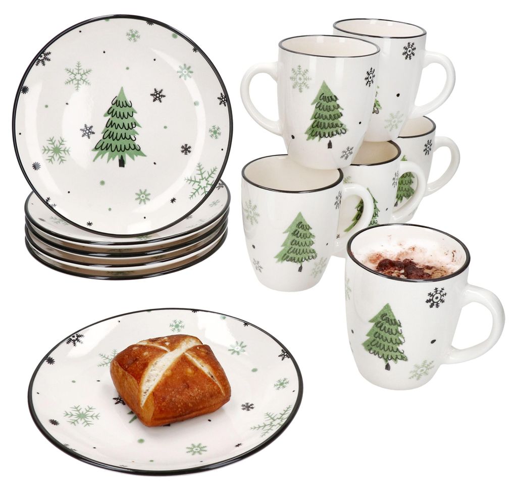 set colazione 12 pezzi albero di Natale in gres 6 persone Immagine del prodotto 