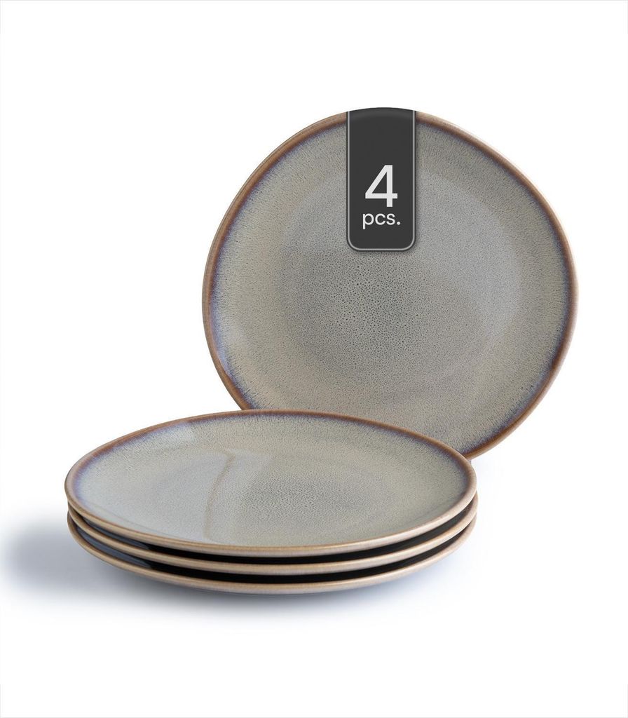 Dessertteller - Ø 23 cm - Beige - Grau - Steingut - mit Reaktivglasur - 4er Set