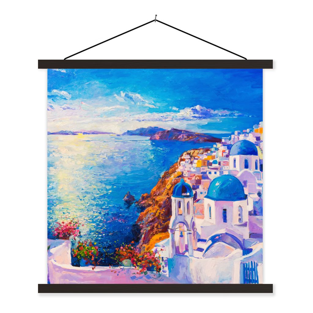 MuchoWow Textilposter Malerei - Griechenland - Wasser - Öl 60x60 cm mit schwarzem Rahmen - Posteraufhänger