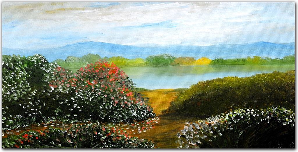 Coloray Bild aus Acryl 140 cm x 70 cm - Dekoration Wohnzimmer Wanddekoration Gehärtetes Acryl Küche Bild auf Acrylglas - Blumen Wasser Baum Himmel