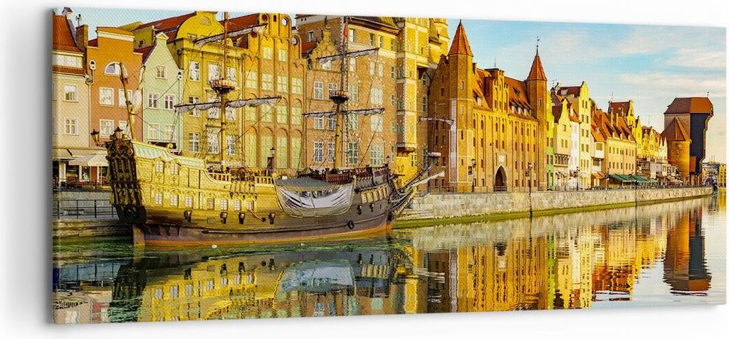 Bild auf Leinwand - Leinwandbild - Schiff Fluss Architektur Geschichte - 120x50cm - Wand Bild - Wanddeko - Leinwanddruck - Bilder - Kunstdruck - Le...