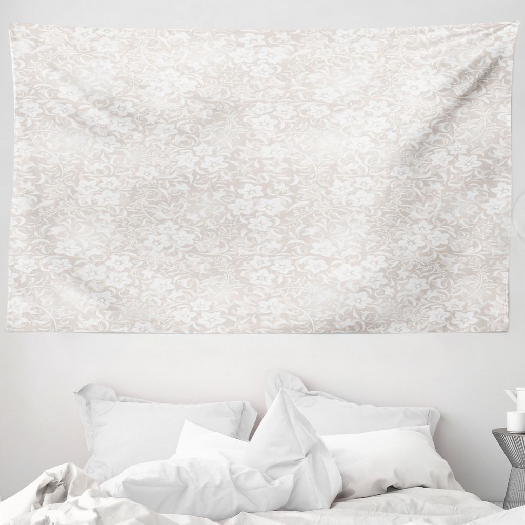 ABAKUHAUS Elfenbein Wandteppich, Frühlings-Blüten-Feld aus Weiches Mikrofaser Stoff Waschbar ohne Verblassen Digitaldruck, 230 x 140 cm, Beige Weiß