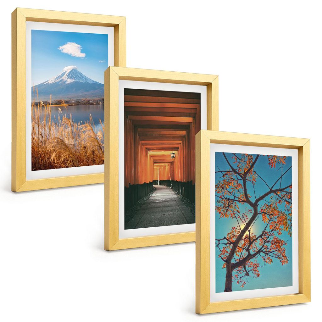 Bilder Set 3-teilig im Goldrahmen Rahmen – Wandbilder 3 Stück – gerahmte Poster für Wohnzimmer, Schlafzimmer und Flur – 20x30 cm – Japani...