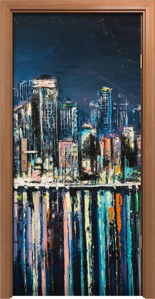 Türposter 90x200 cm Türaufkleber Türtapete Türfolie Klebefolie Wasser Stadt Gebäude Regen farbenfroh