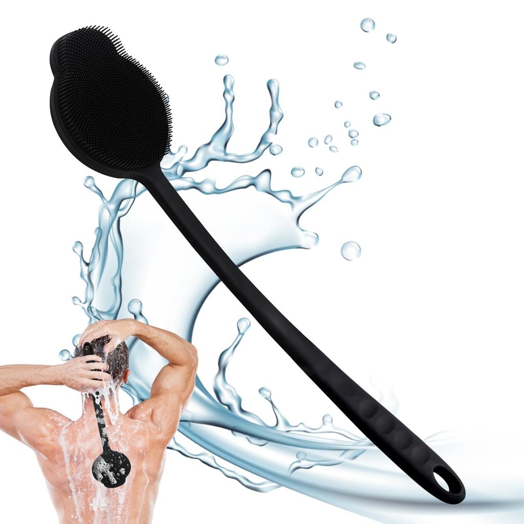 Silikon-Rückenschrubber zur Verwendung unter der Dusche, Silikon-Körperschrubber mit langem Griff, Rückenschrubber, entfernt abgestorbene Hautsc...