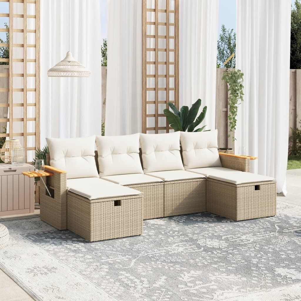 Maison Exclusive - 6-tlg. Garten-Sofagarnitur mit Kissen Beige Poly Rattan