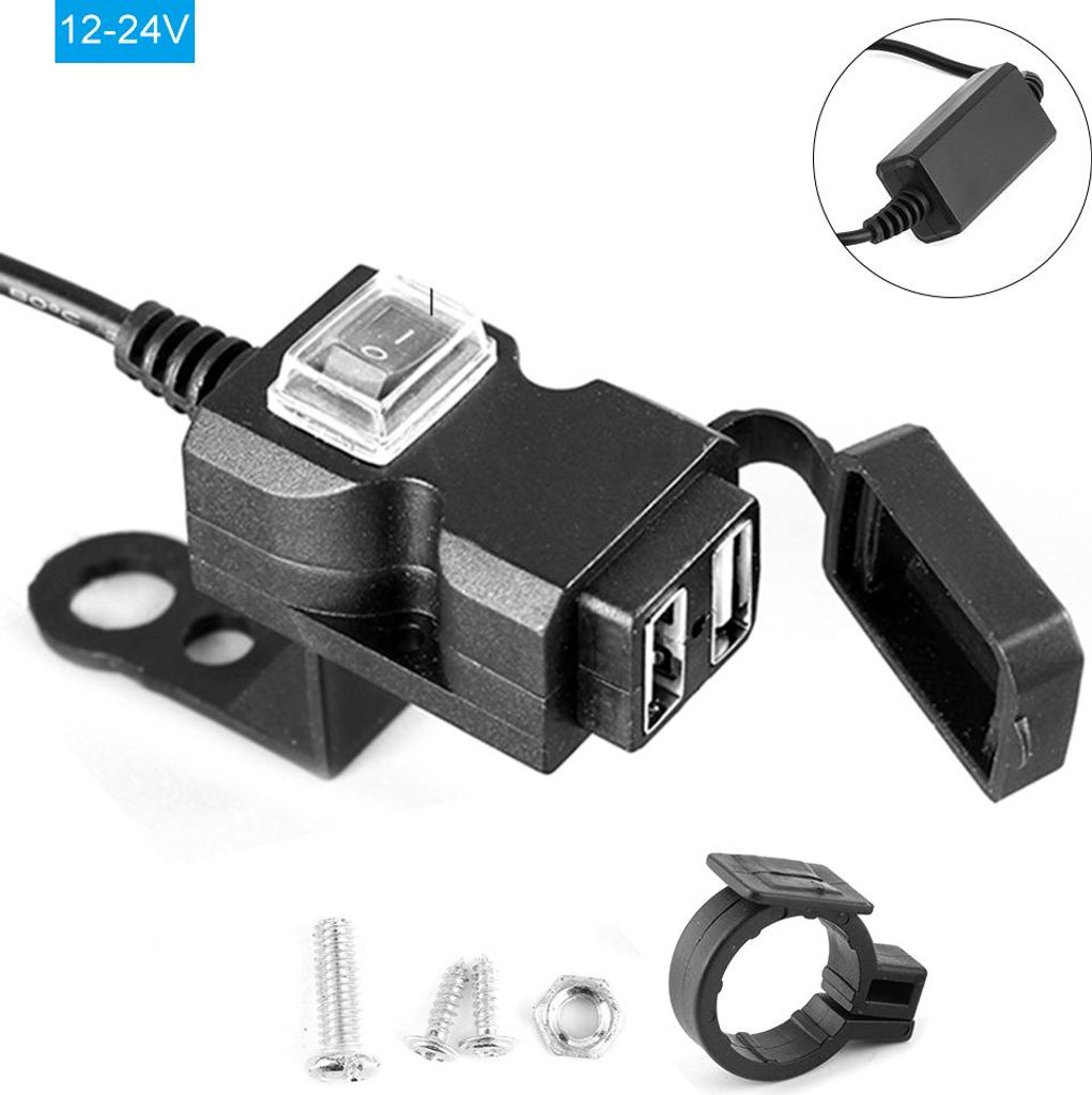 12V Dual USB Port Motorrad Ladegerät wasserdichte Lenker 5V 1A / 2,1A Adapter Phone Power Outlet12-24V