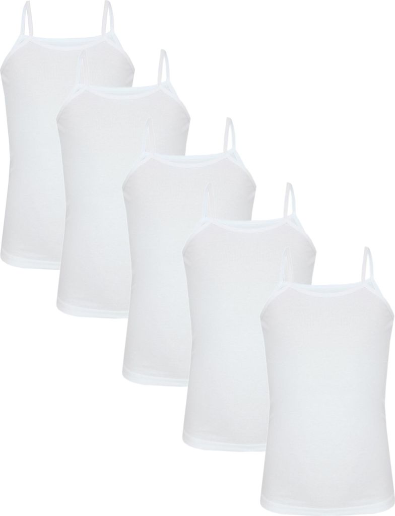 TupTam Mädchen Unterhemd Spaghettiträger Top 5er Pack, Farbe: Weiß, Größe: 146-152