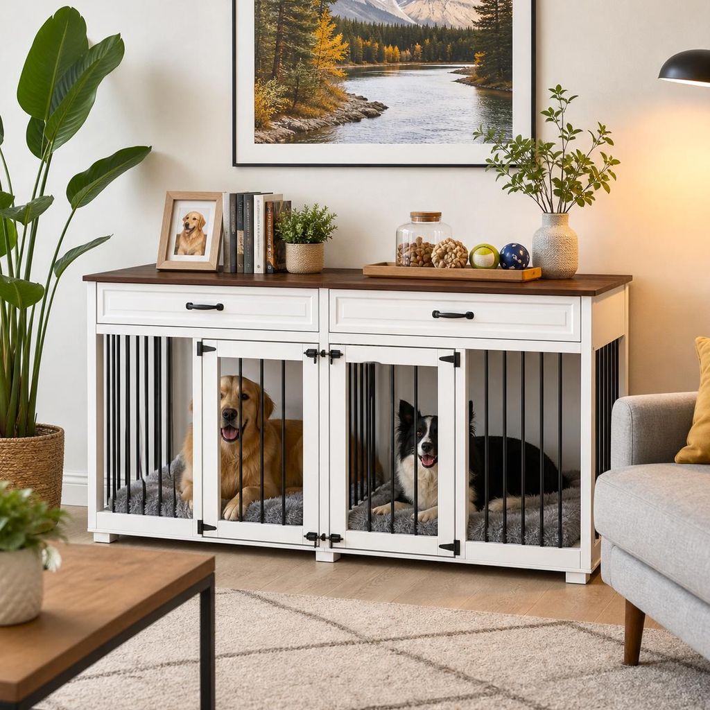 Hundebox für 2 Hunde 164x60x80cm in Möbeloptik, Hundekiste Produktbild 