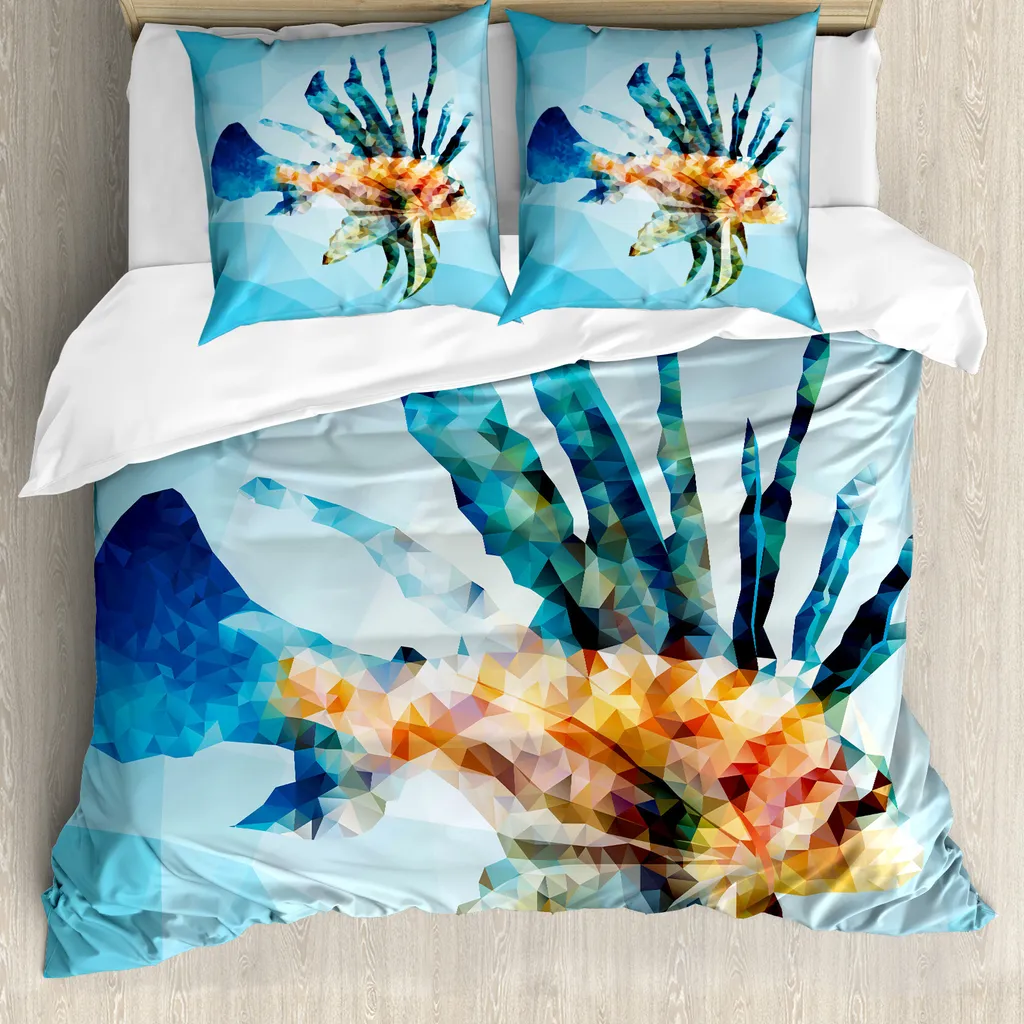 ABAKUHAUS Vita nel mare Set copripiumino per letti matrimoniali, stile pesci ornamentali, antiacaro, adatto a chi soffre di allergie, con federe, azzurro e blu