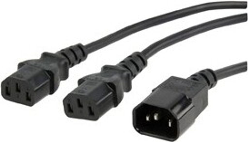Y-Kaltgerätekabel 2 m / 1 x Kupplungsstecker - 2 x Steckbuchsen für Computer, Monitore, Messgeräte