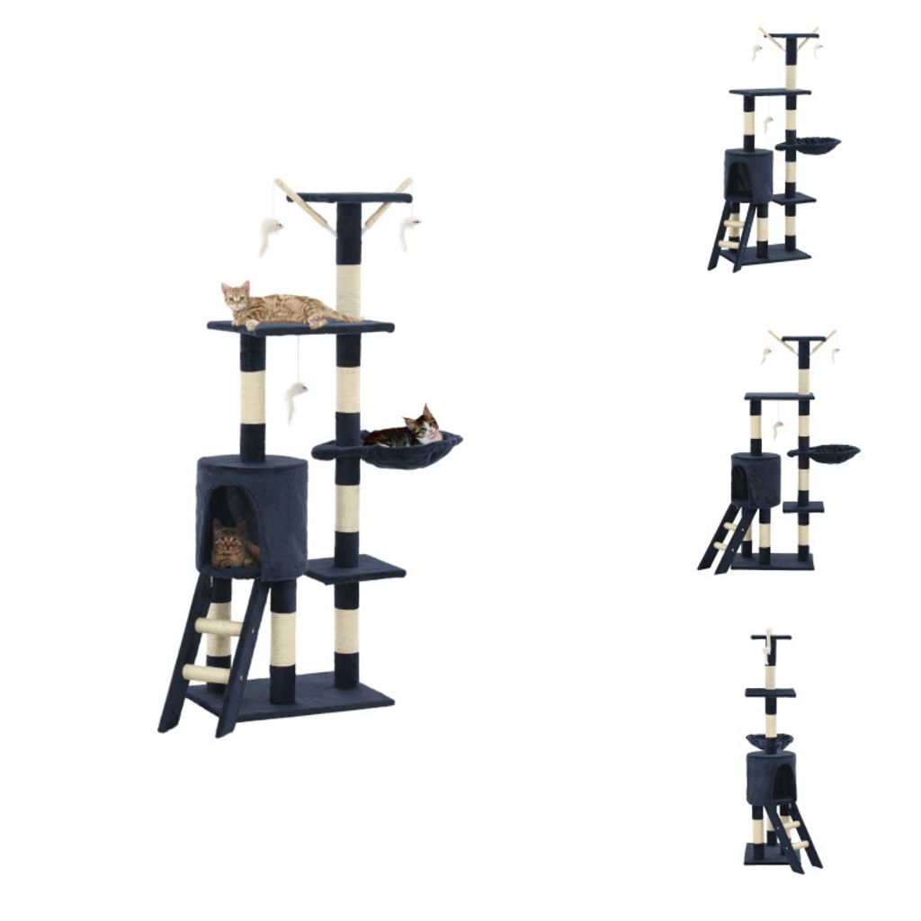vidaXL Katzen-Kratzbaum mit Sisal-Säulen 138 cm Dunkelblau - Kratzbäume