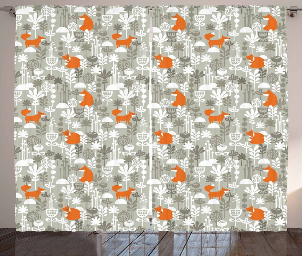 ABAKUHAUS Fuchs Rustikaler Gardine, Cartoon Nursery Blumen, Schlafzimmer Kräuselband Vorhang mit Schlaufen und Haken, 280 x 175 cm, Orange Pale Sa...
