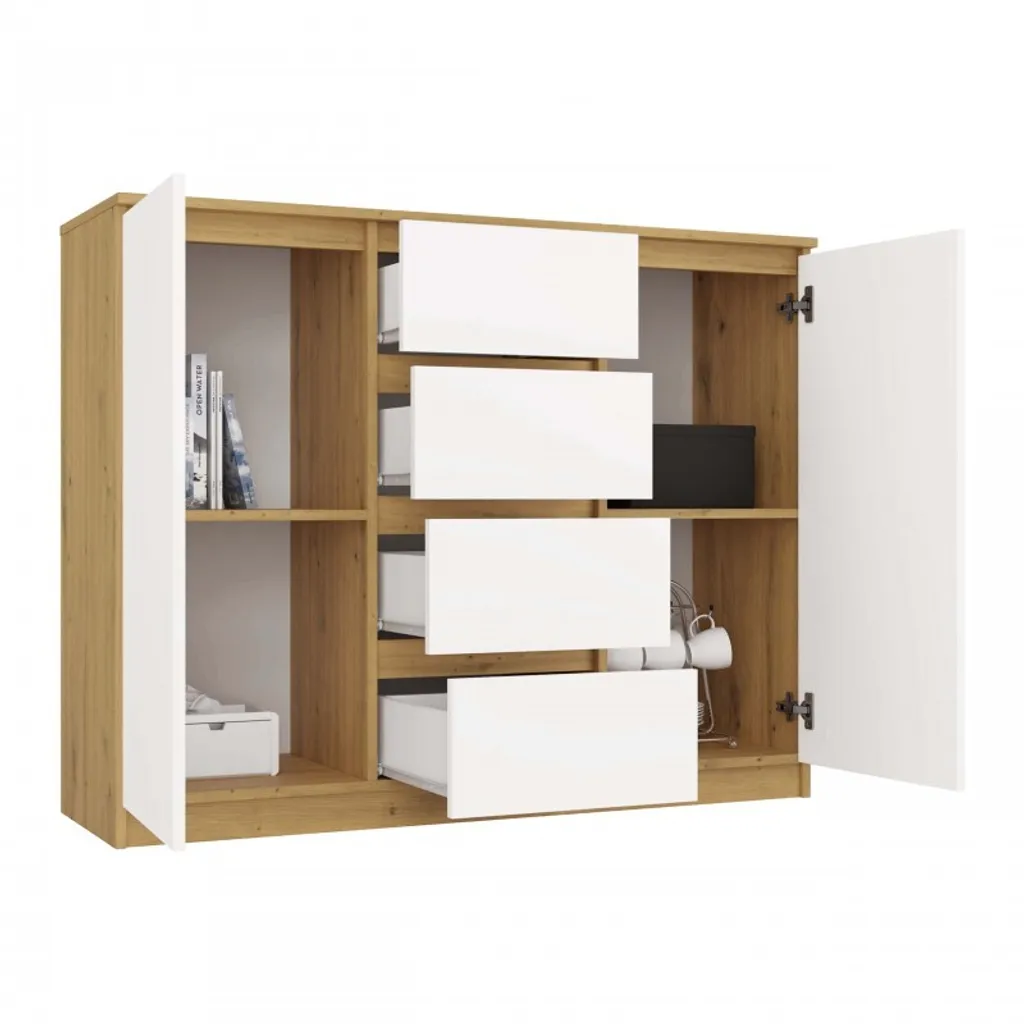 Commode large ELBE chêne artisanal et blanc pour chambre moderne - 2