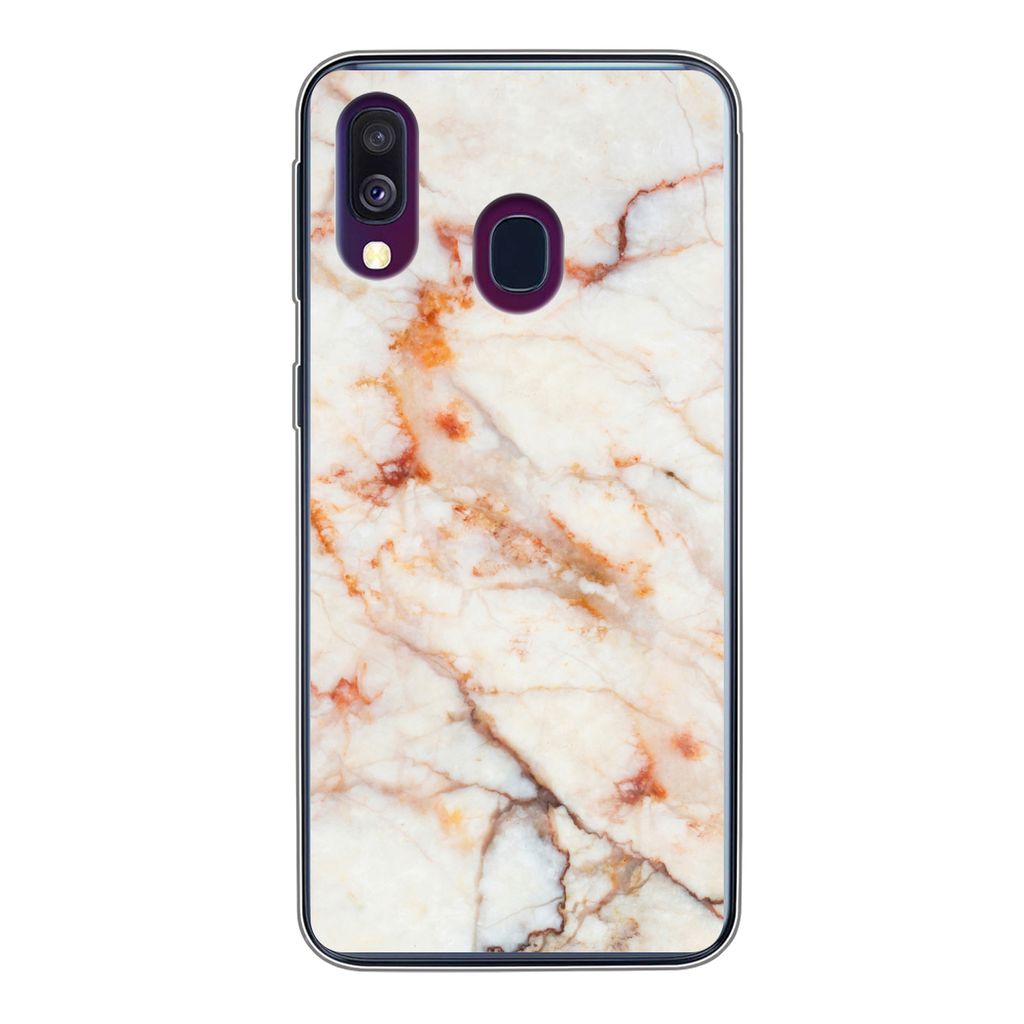 MuchoWow Handyhülle Schutzhülle Hülle für Samsung Galaxy A40 Marmor - Orange - Stein Silikon Softcase Handy Hülle - Handy-Tasche
