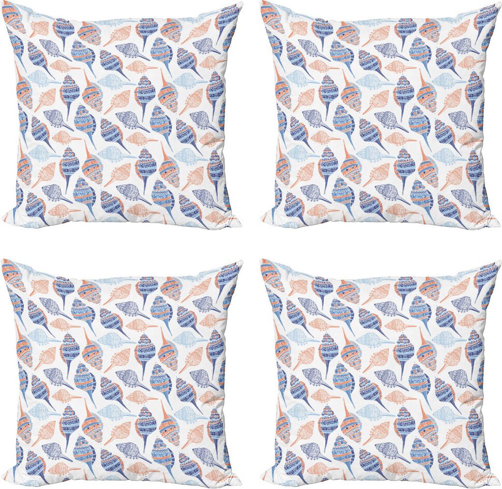 ABAKUHAUS Ozean Kissenbezug Set (4 Stück), Abstrakt Meer Muscheln, Moderner Doppelseitiger Digitaldruck, 45 cm x 45 cm, Marineblau Marigold