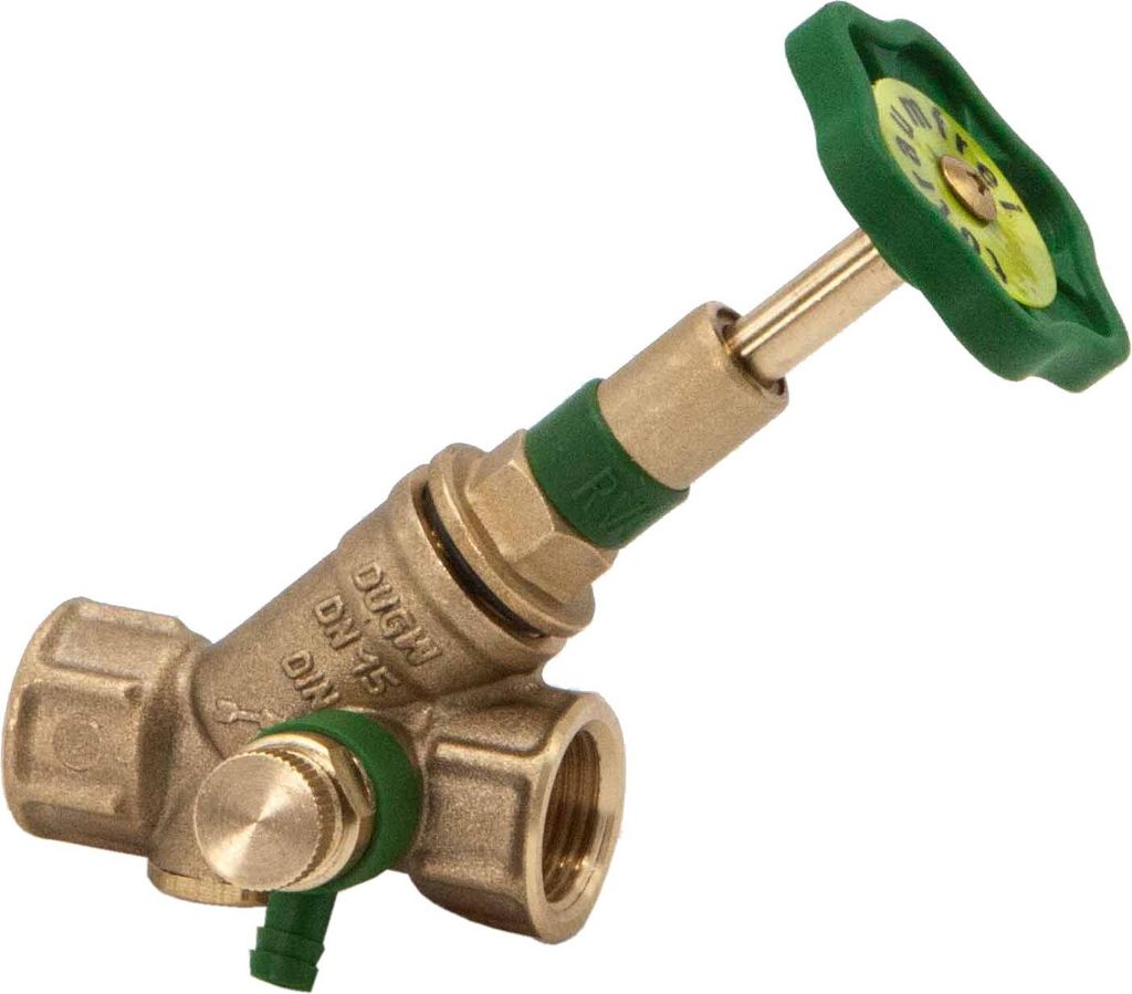 1/2" KFR Schrägsitzventil mit Rückflussverhinderer und Entleerung 1/4“ : 1/2 Zoll Größe: 1/2 Zoll