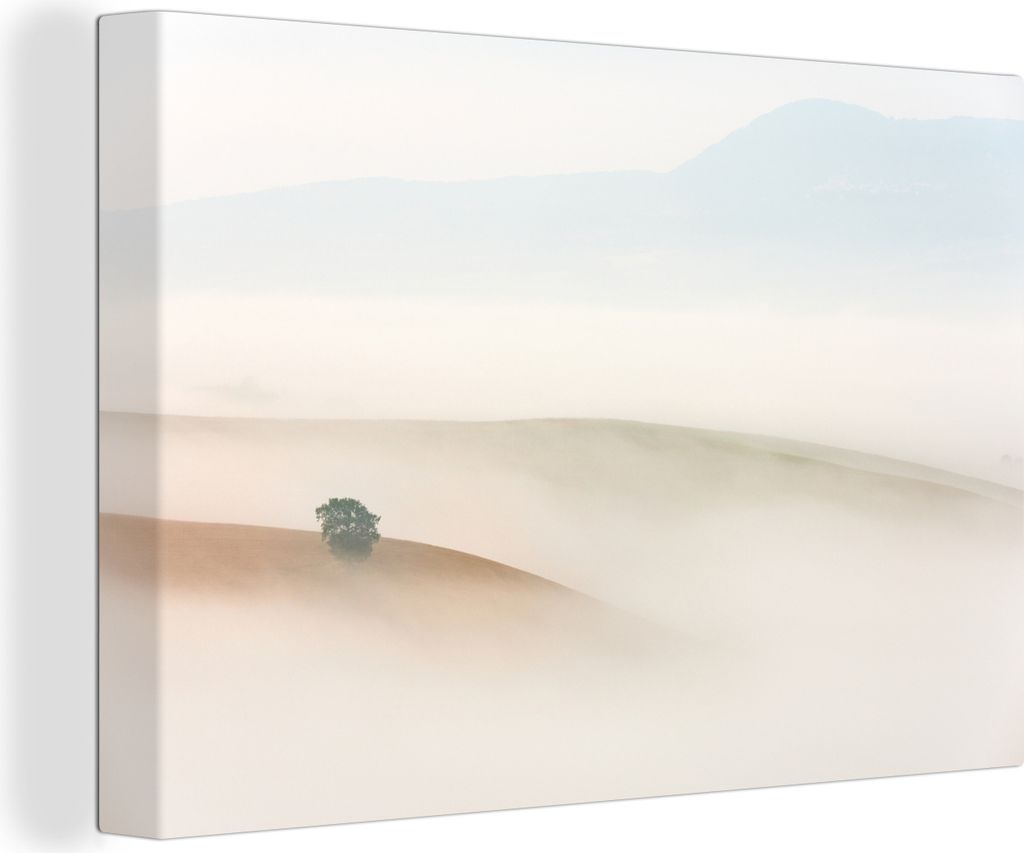 OneMillionCanvasses - Leinwandbilder - 140x90 cm, Toskana - Baum - Nebel, Wandbilder Kunstdruck Wanddekoration