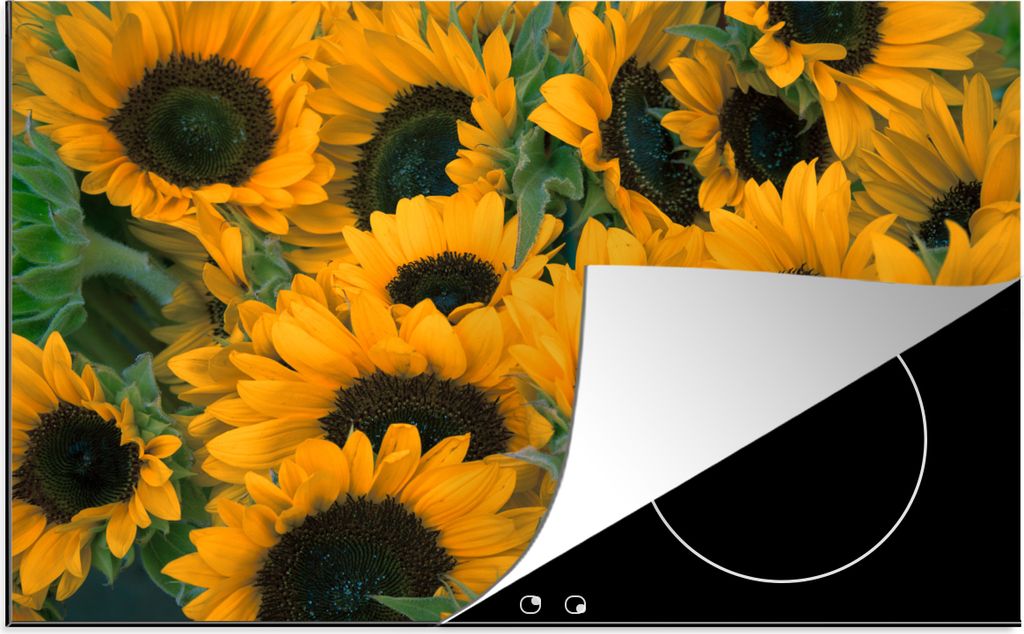 KitchenYeah Herdabdeckplatte Blumen - Sonnenblume - Makro , 76x51cm, Küche Deko, Glaskeramikfeld Herdabdeckung, Abdeckplatte fùr Kochfeld