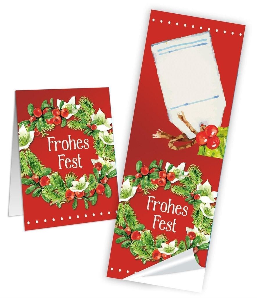 Logbuch-Verlag 10 Weihnachtsaufkleber rot grün FROHES FEST 5 x 14,8 cm beschriftbare Sticker lange Aufkleber Geschenkverpackung Weihnachten Weihna...