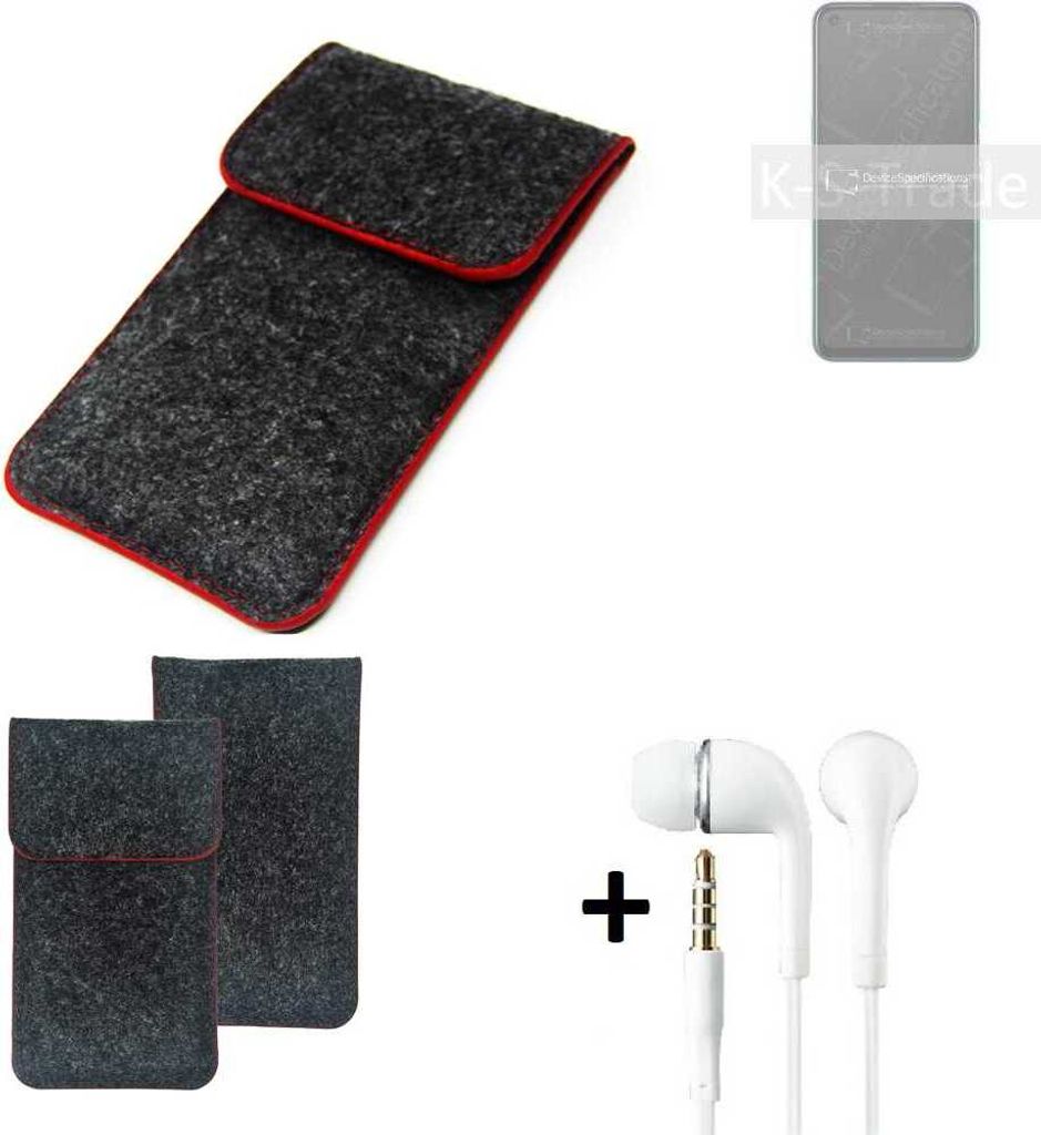 K-S-Trade Handy Schutz Hülle kompatibel mit Oppo A72 Schutzhülle Handyhülle Filztasche Pouch Tasche Case Sleeve Filzhülle dunkelgrau roter Rand +