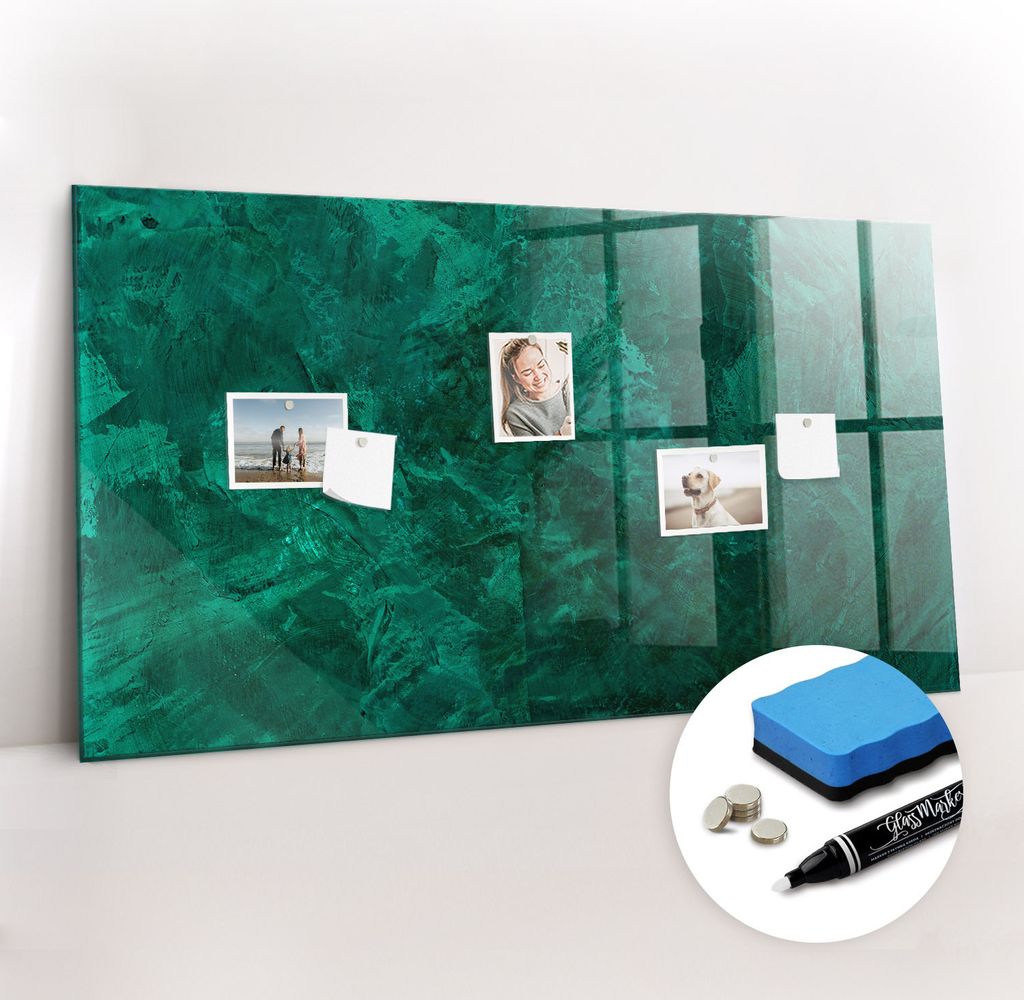Magnetpinnwand Memoboard - Zubehörsatz - Weißer Marker + Schwamm + Magnete - 120 x 60 cm - Smaragdwand