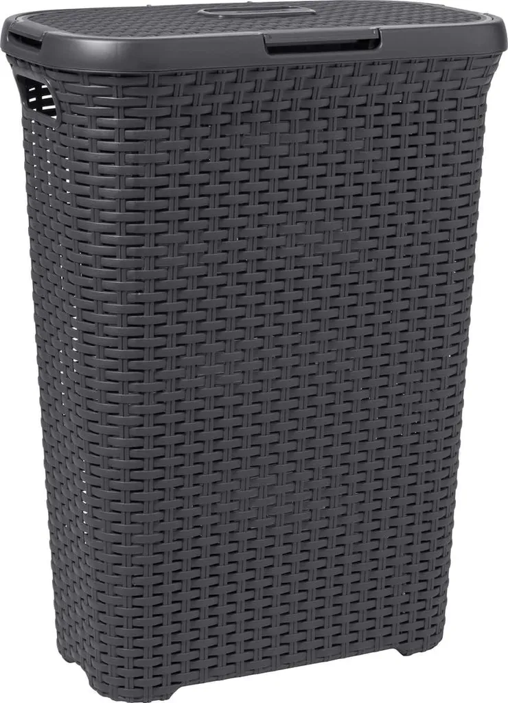 Panier à linge 40L anti-odeur aspect rotin marron avec couvercle clos