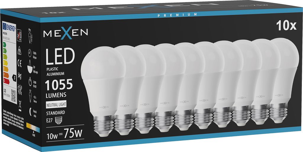 Mexen Nova 10x LED-Glühbirne E27, A60, 10W, Neutral - 4000K, 1055 lm - L100-E27-1040-01x10