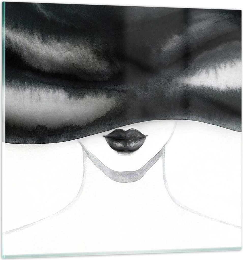 Bilder auf glas - Einteilig - Frau Hut Schwarzweiß - 40x40cm - Glasbilder - Wandbilder - Bilder - zum Aufhängen bereit - Wanddekoration aus Glas ...