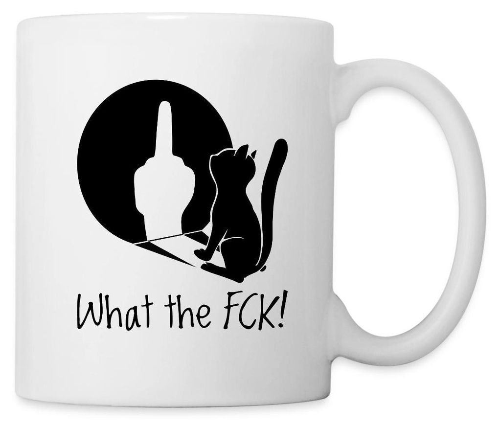 Spreadshirt What The Fck | Katze Mit Schatten Tasse, One size, Weiß