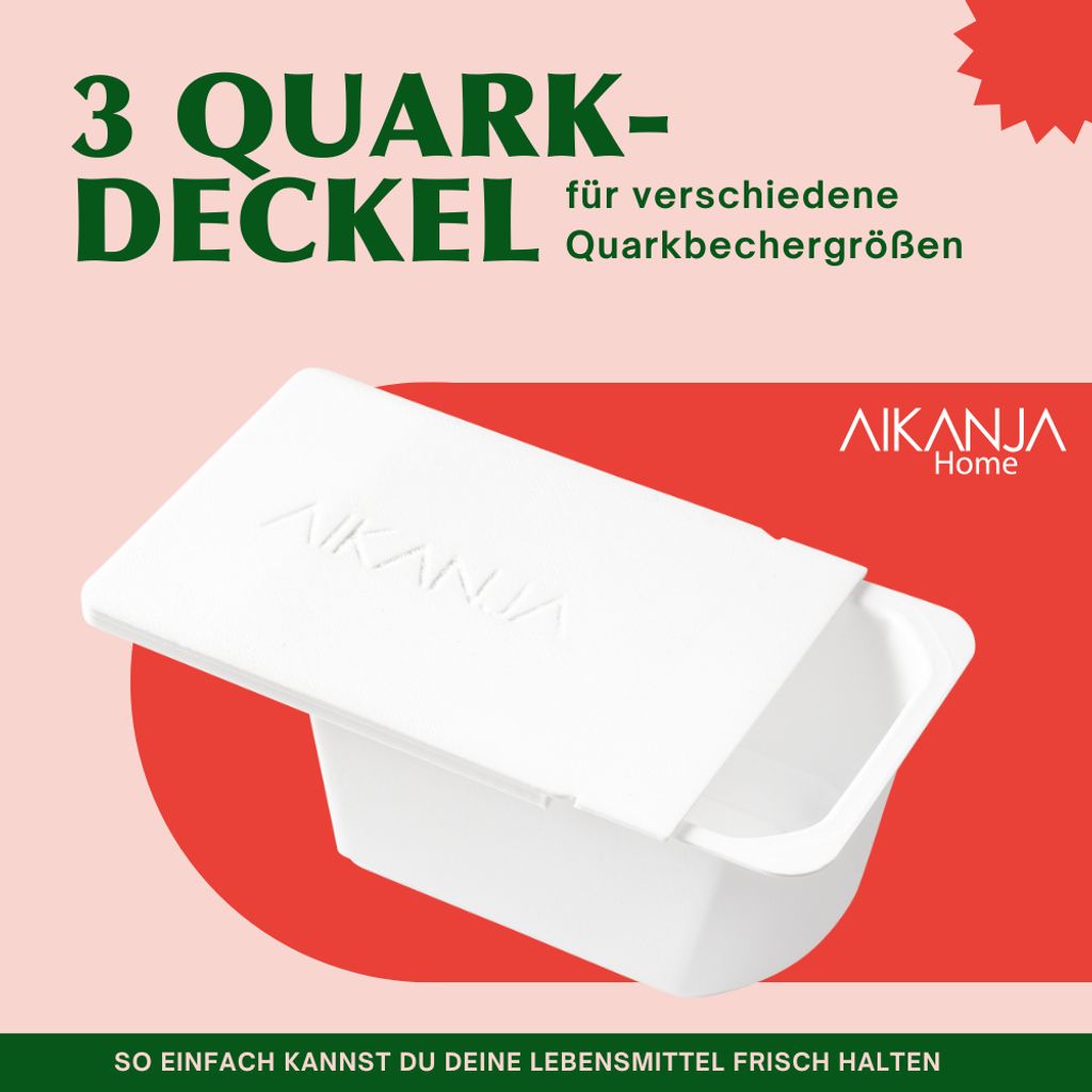AIKANJA Home | Quarkdeckel 3 Stück | 8,1 x 11,7 cm | Für verschiedene Quarkbechergrößen | Nachhaltig & Wiederverwendbar | BPA-frei | Germany