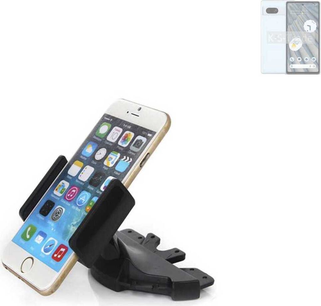 K-S-Trade CD Schlitz Halterung kompatibel mit Google Pixel 7a Autohalterung KFZ-Halter Radio Handy Halterung 360° drehbar schwarz