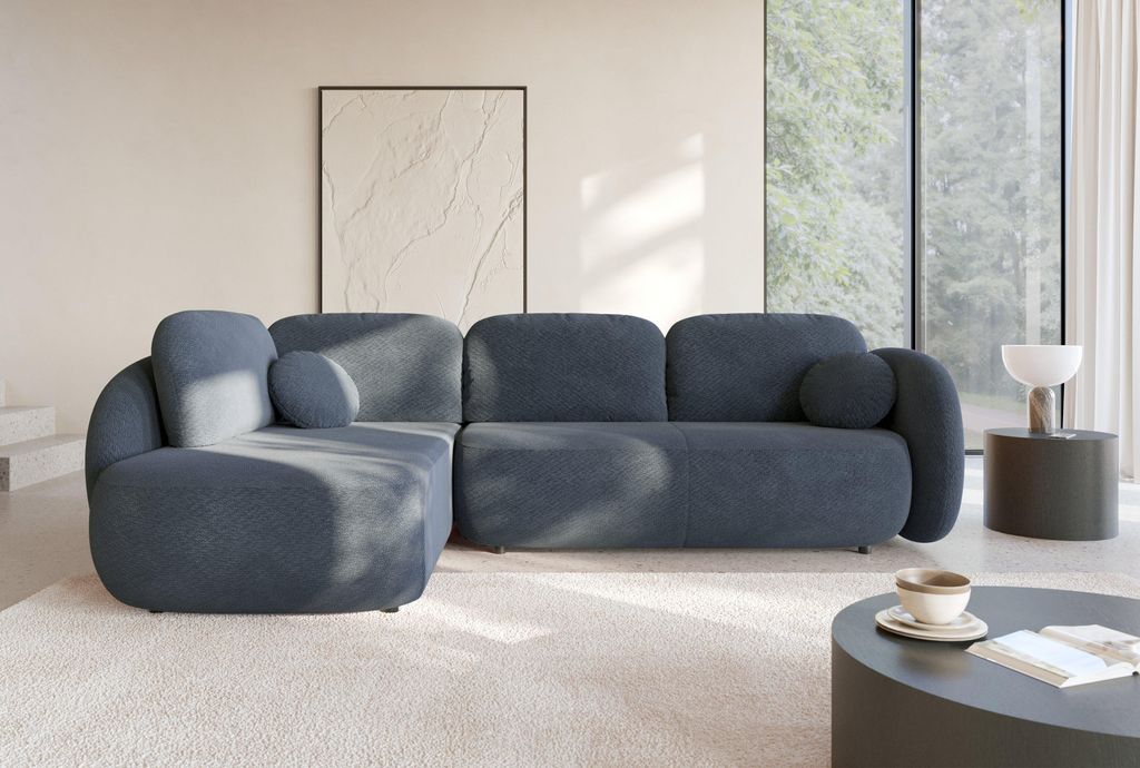 Masseno Ecksofa AMICO II L-S mit Schlaffunktion L-Form, Sofa mit Bettkasten, Wohnzimmersofa, Couch, Soffa, Bettsofa, Couchgarnitur- Blau, EGON 86