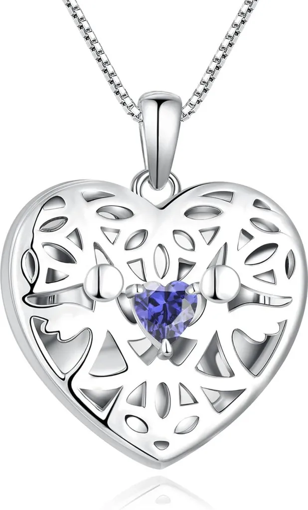 Pendentif Porte-Photo Coeur Ange Gardien Argent et Cristaux de Zirconia