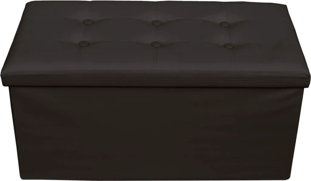Pouf Cube Noir en Similicuir avec Compartiment de Rangement Intégré