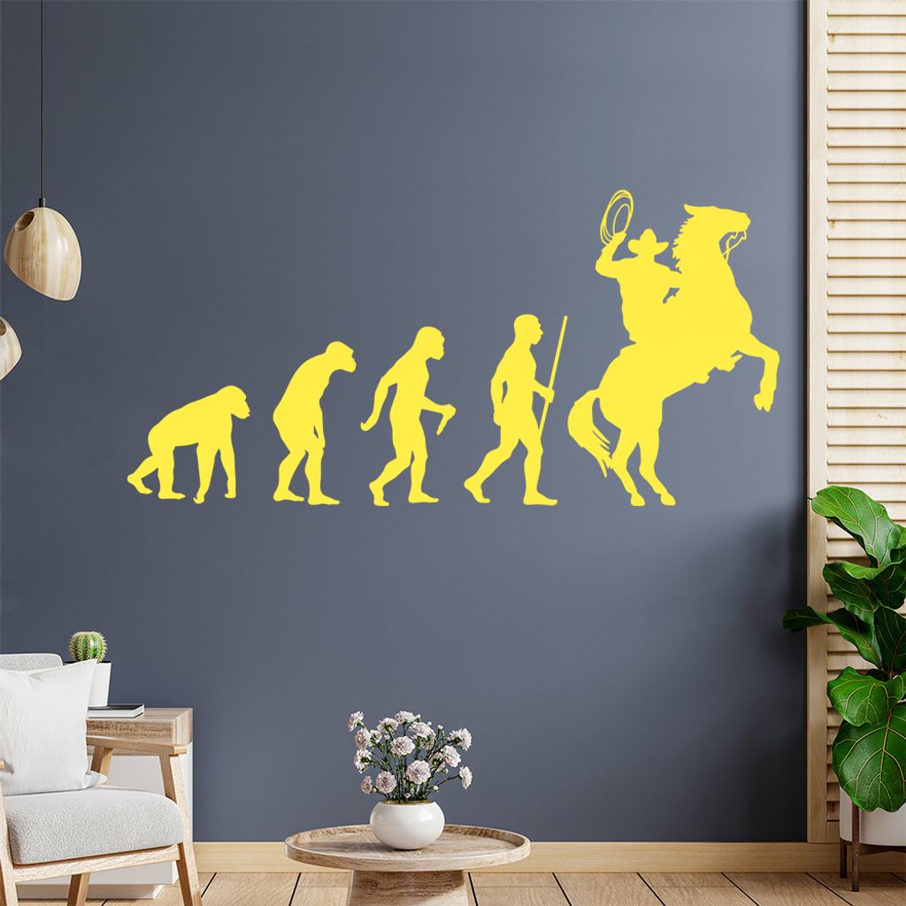 Cowboy mit Lasso Evolution Wandtattoo Wandaufkleber Wall Sticker - Dekoration, Küche, Wohnzimmer, Schlafzimmer, Badezimmer
