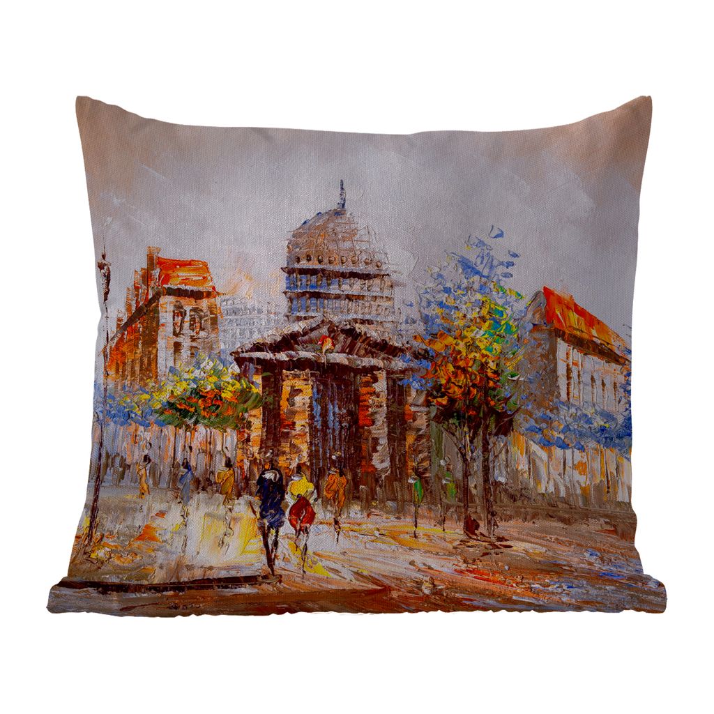 MuchoWow Outdoor Kissen - Gemälde - Stadt - Öl - 60x60 cm - Wetterfest - Lounge Kissen - Dekoration - Schlaf Kissen