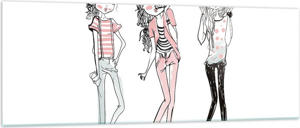 Bilder auf glas - Mädchen Mode Trends Treffen - 140x50cm - Glasbilder - Wandbilder - Kunstdruck - zum Aufhängen bereit - Wanddekoration aus Glas ...