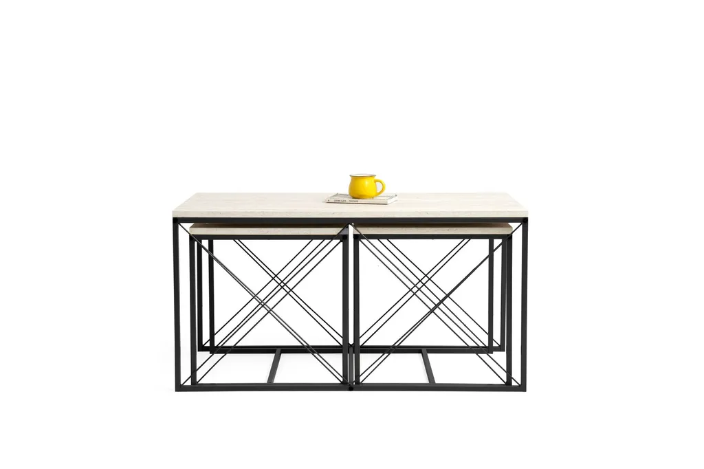 Table Basse Salon Noir Marbre Defne : Ensemble Modulable 100x52cm Design