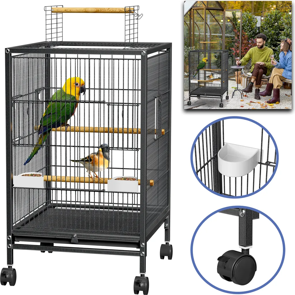 Grande cage pour perruches sur roulettes pour un habitat mobile et sûr