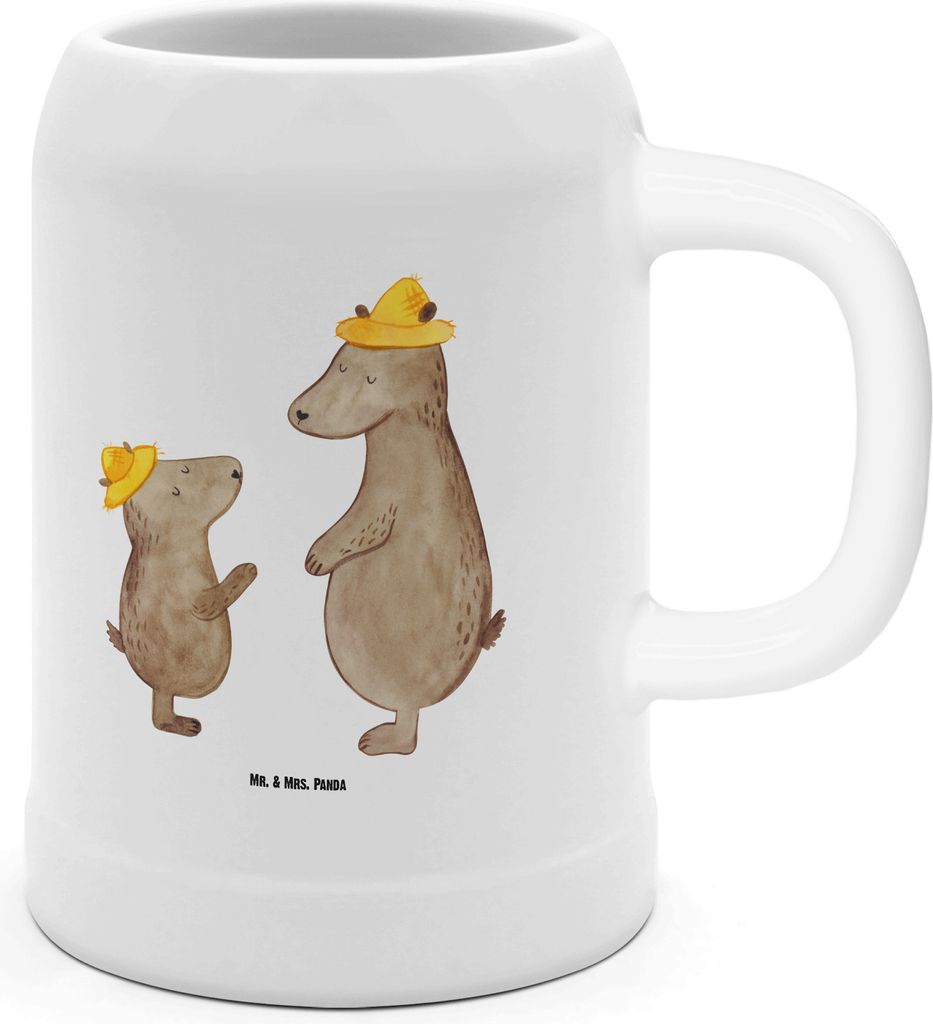 Mr. & Mrs. Panda Humpen Bären mit Hut - Weiß - Geschenk, Tonkrug, Vatertag, Kinder, Steinkrug, Krug, Seidel, Papa, Bier, Familie