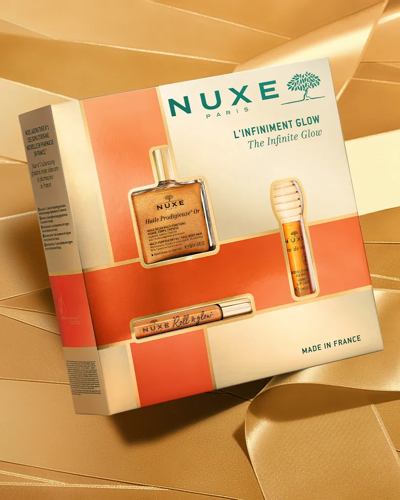 Nuxe Infinite Glow Set - Include un olio corpo multiuso da 50 ml, un olio corpo roll-on nutriente da 8 ml e un balsamo labbra al miele da 10 g - 3
