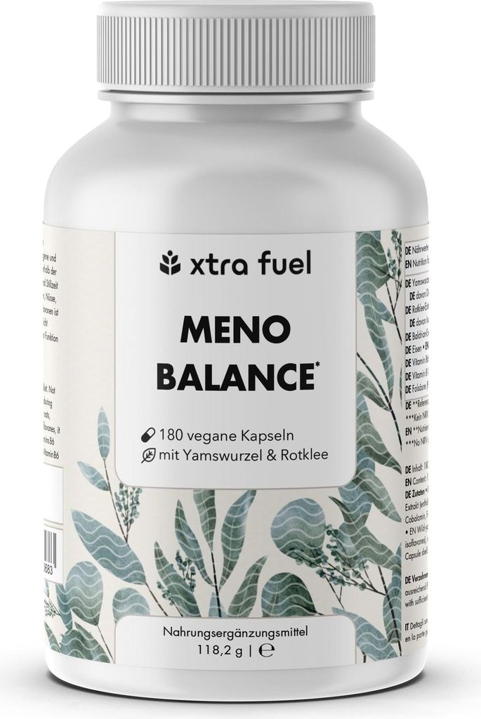 Wechseljahre Kapseln - Meno Balance - Natürliche Formel mit Yams, Rotklee, Baldrian & Eisen – 1x Dose (180x Menopause Kapseln)