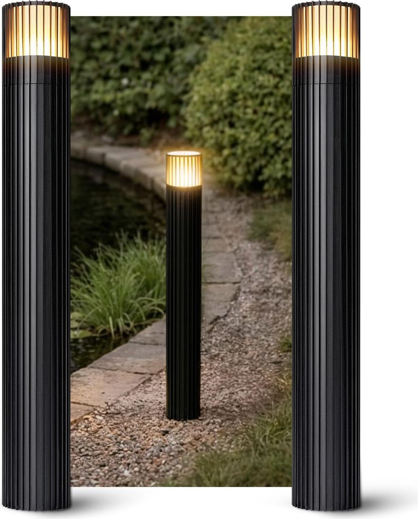 SSC-LUXon 2x GAVALO Sockelleuchte schwarz rund IP44 geriffelt - inkl. G9 LED 3W warmweiß dimmbar - Wegeleuchte mit Lichteffekt für Außen