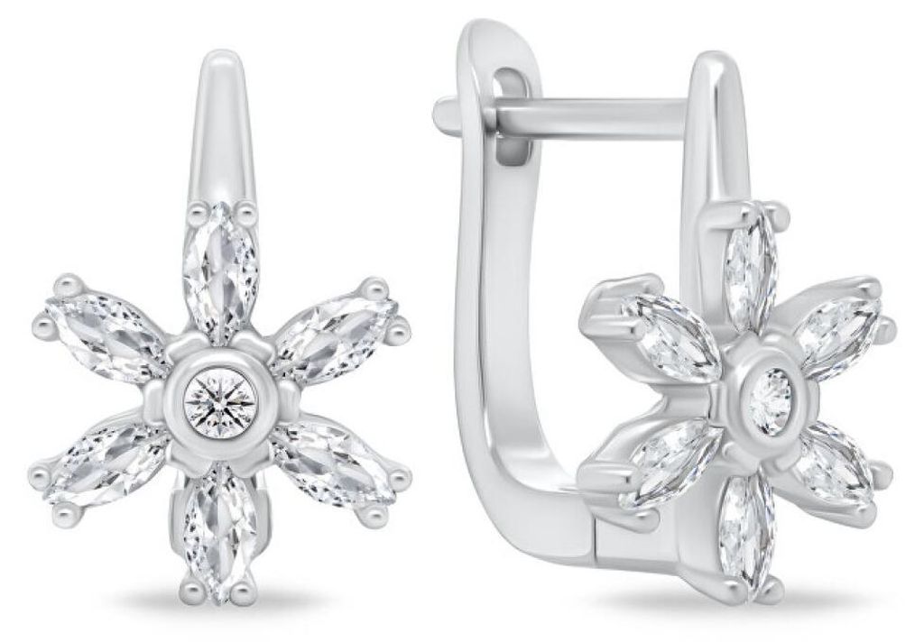 Glittering silver earrings Flowers with zircons EA352W