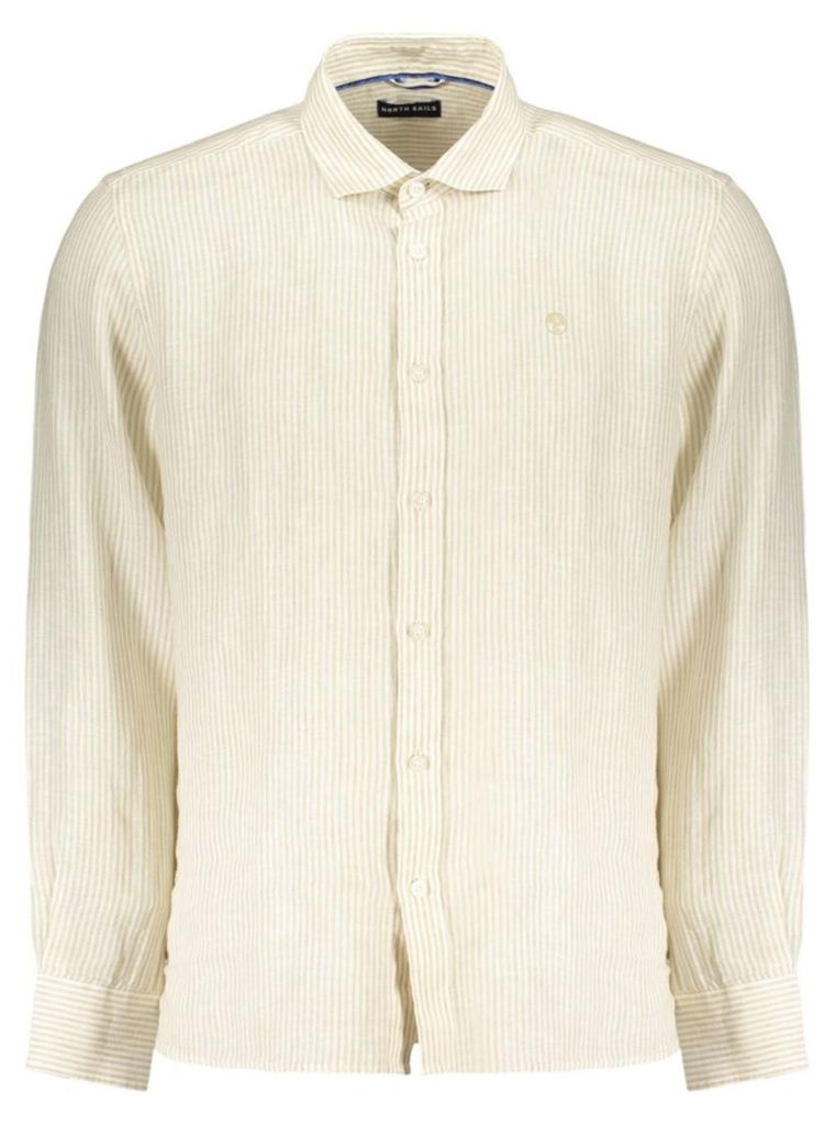 Herren Langarmhemd Beige mit Streifen und Französischem Kragen