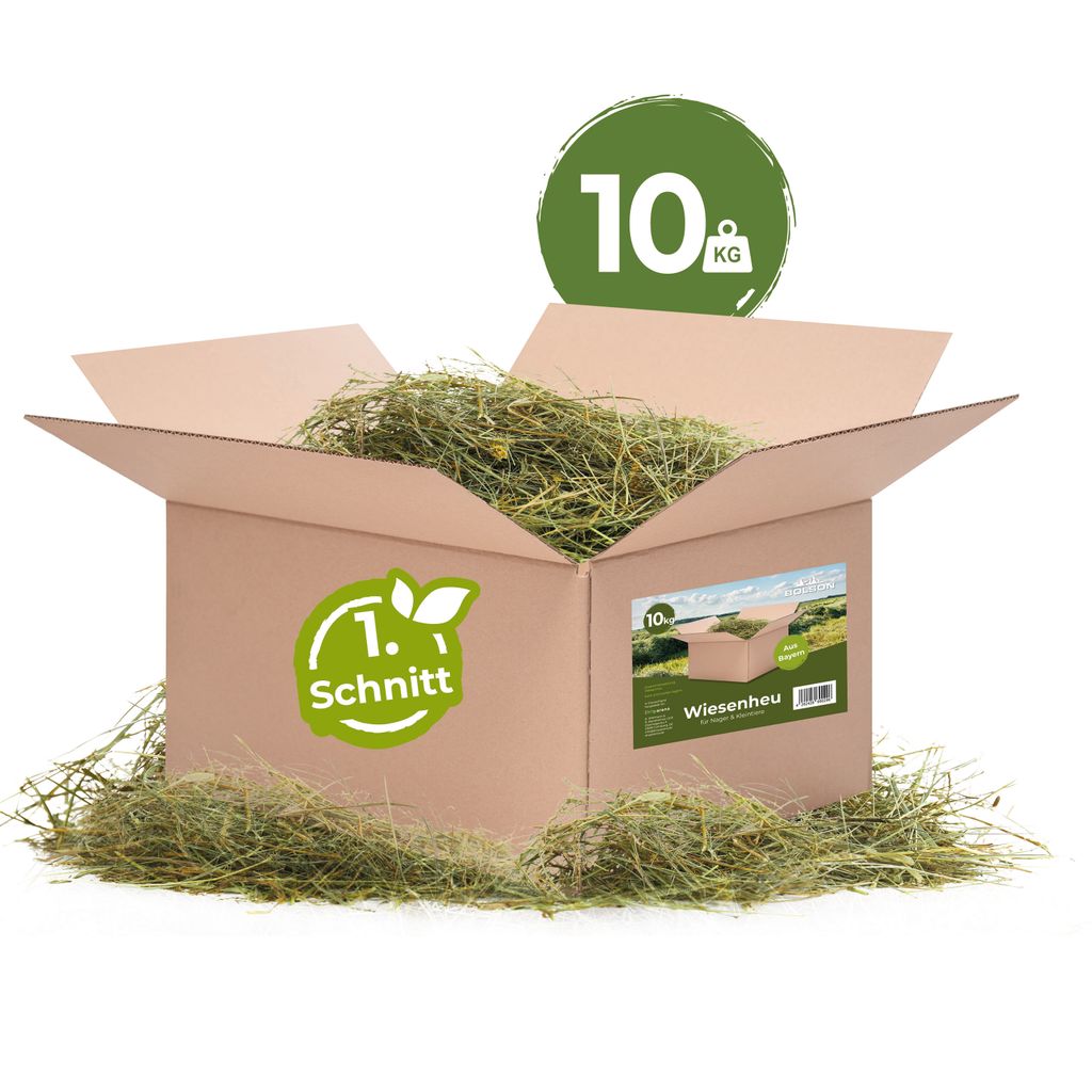 Wiesenheu 10 kg - 1.Schnitt aus Bayern - hochwertiges Heu zur Fütterung & Einstreu für Kaninchen, Hamster & Kleintieren