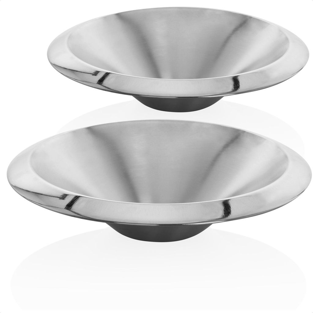 com-four 2x Edelstahlschüssel - Schüsselset aus Edelstahl - Dekoschalen - Flache Servierschüsseln aus Metall - Obstschalen - Raumdekoration