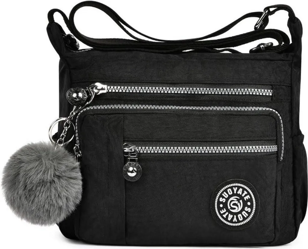 Aucuu Sac à bandoulière en Nylon pour Femme Crossbody Bag Léger Noir