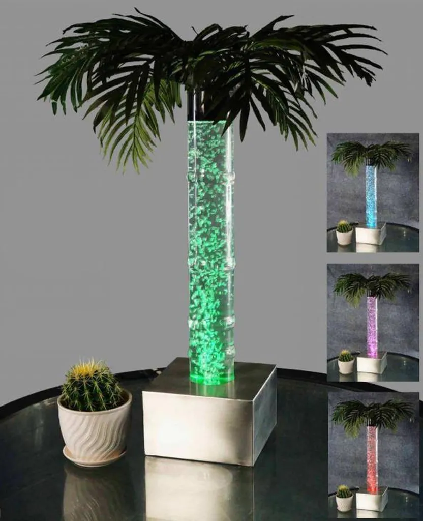 Colonne d'eau LED multicolore 60cm avec bulles et plante artificielle